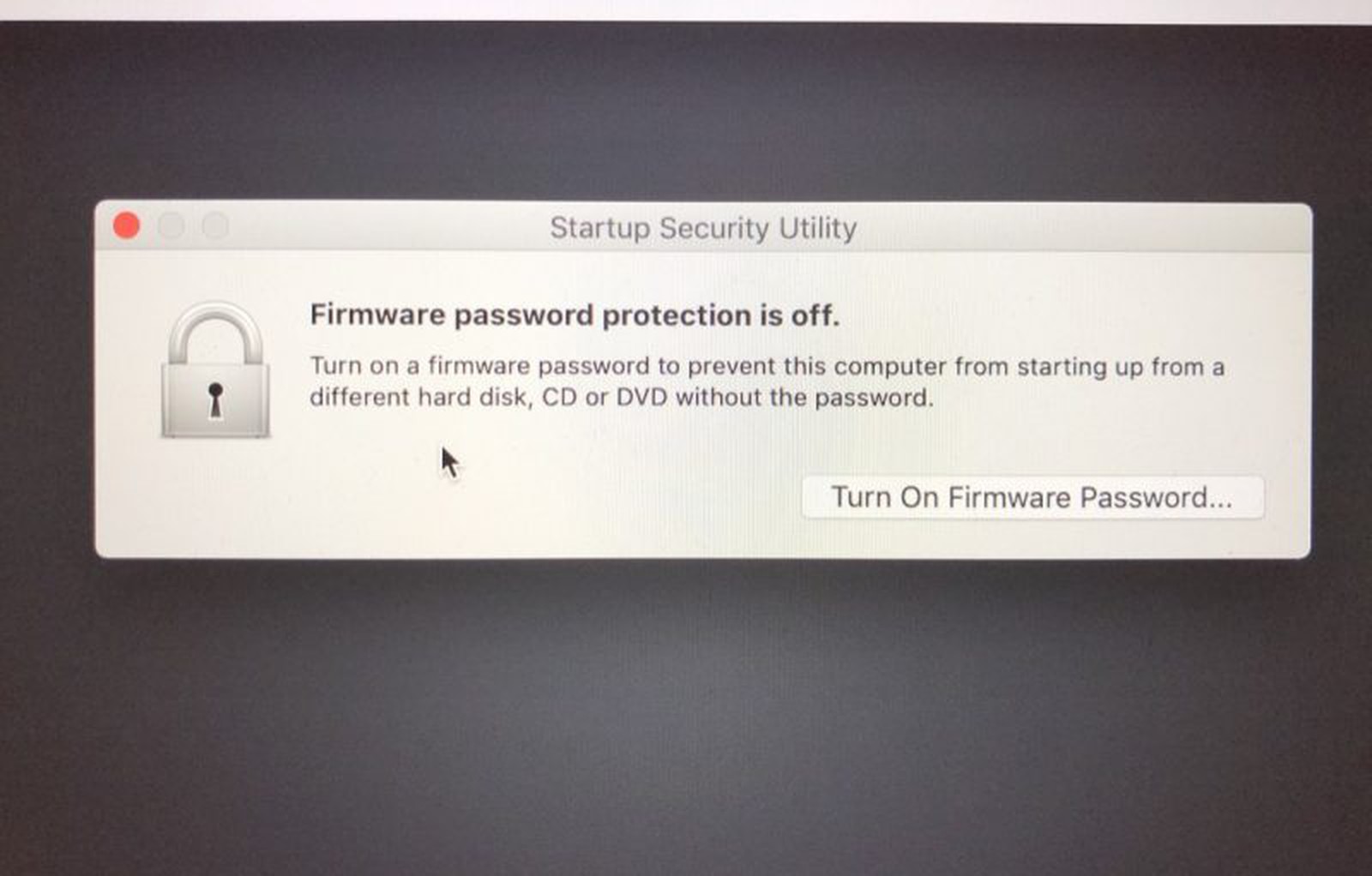 disable macbook firmware password