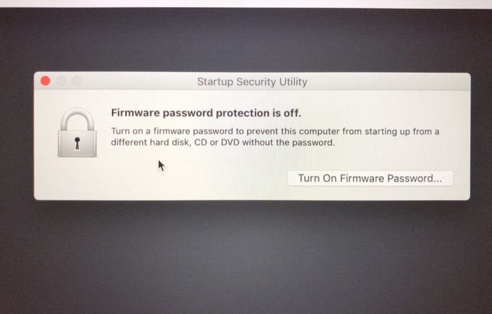 disable macbook firmware password